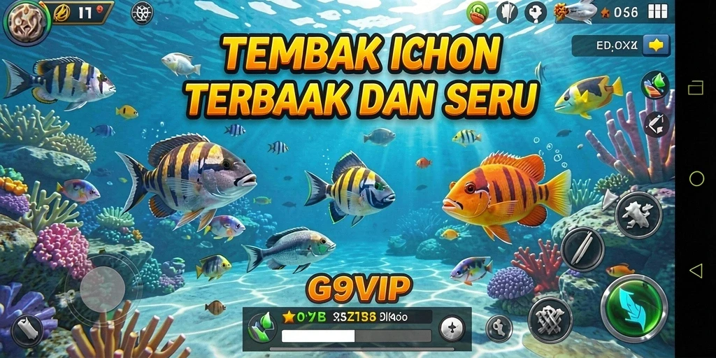 Gameplay seru G9VIP saat menembak ikan di bawah laut.