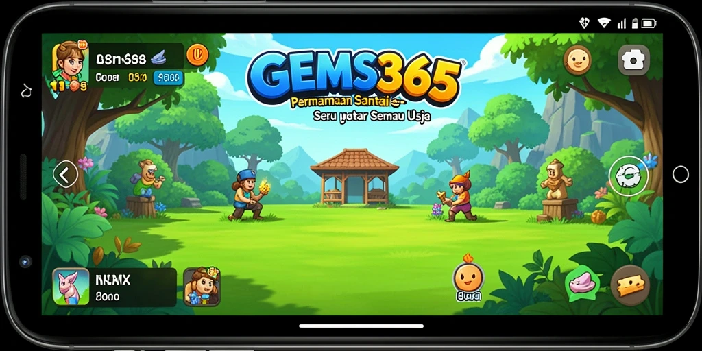 Tampilan gameplay GEMS365 yang penuh warna dan menarik.