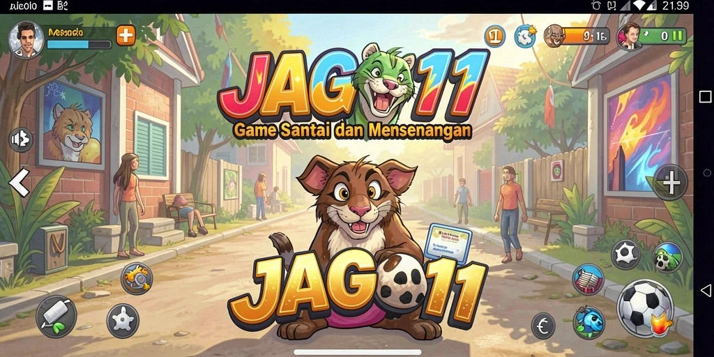 Tampilan gameplay JAGO11 yang cerah dan penuh warna.