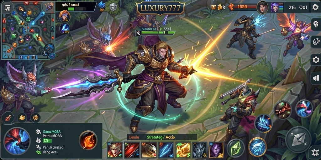 Tampilan aksi seru dalam permainan LUXURY777 MOBA.