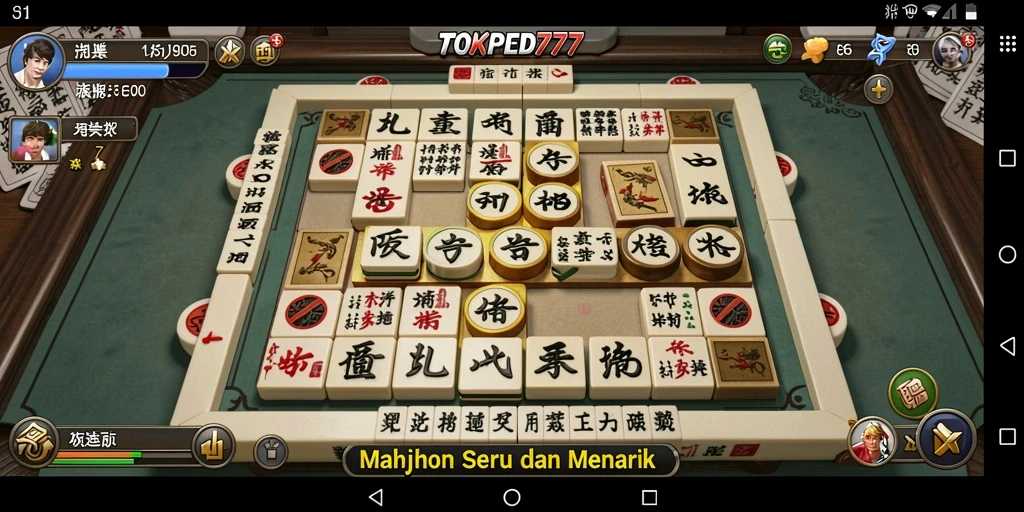 Screenshot gameplay TOKPED777 dengan ubin Mahjong yang cerah.